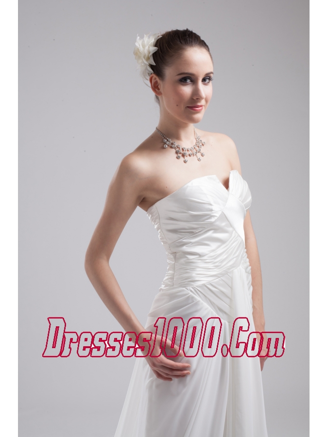 Column Strapless Ruching Chiffon Wedding Dress