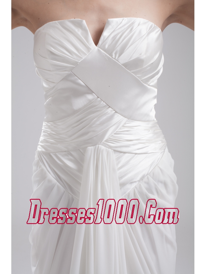 Column Strapless Ruching Chiffon Wedding Dress