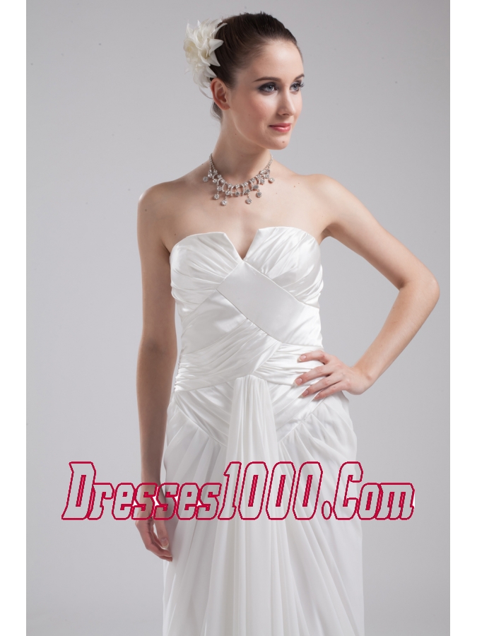 Column Strapless Ruching Chiffon Wedding Dress
