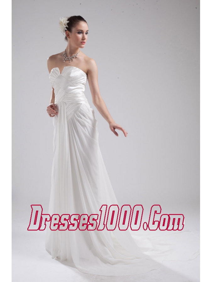 Column Strapless Ruching Chiffon Wedding Dress