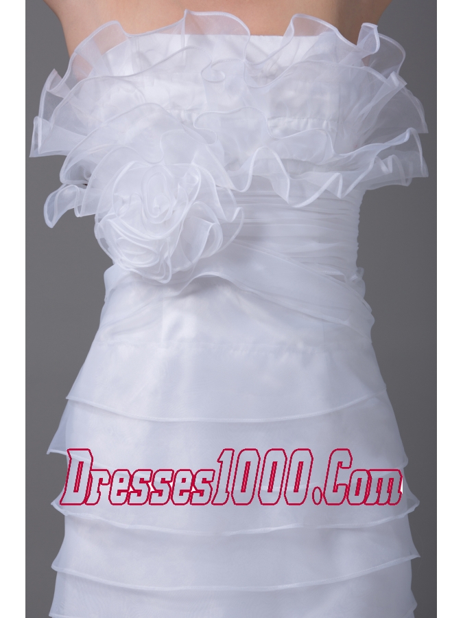 Column Strapless Ruffled Layers Organza Wedding Dress