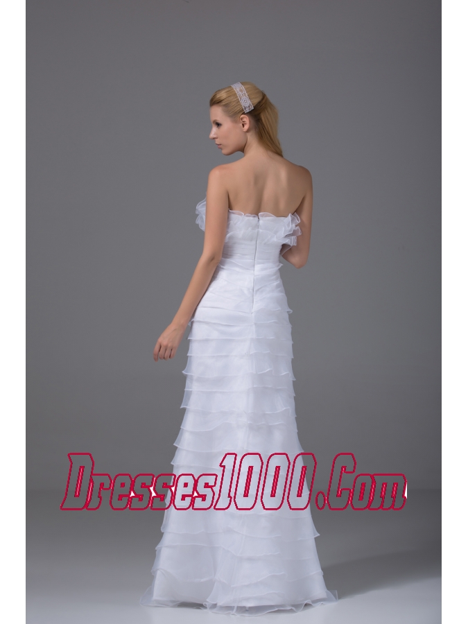 Column Strapless Ruffled Layers Organza Wedding Dress