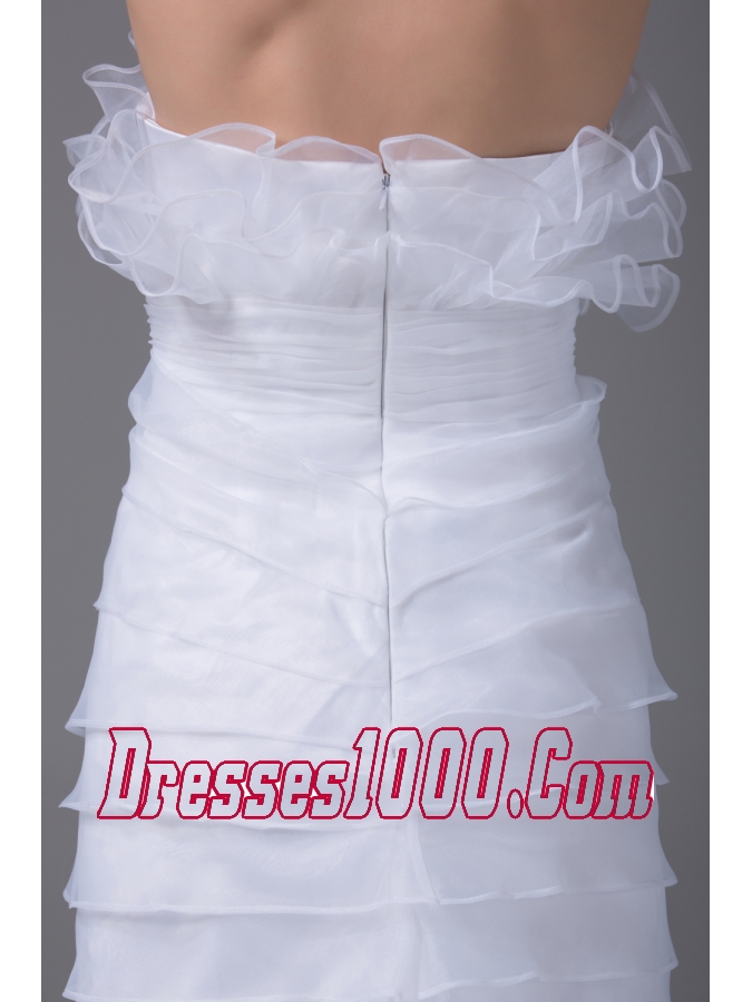 Column Strapless Ruffled Layers Organza Wedding Dress