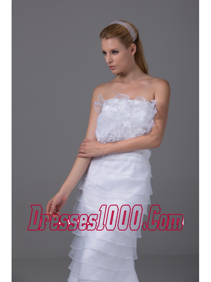 Column Strapless Ruffled Layers Organza Wedding Dress