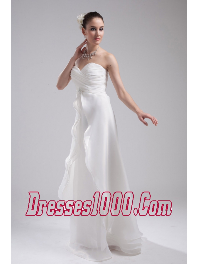 Column Sweetheart Ruching Organza Wedding Dress