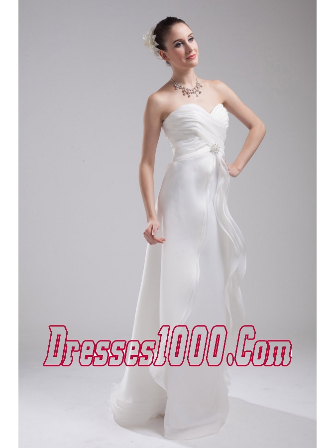 Column Sweetheart Ruching Organza Wedding Dress