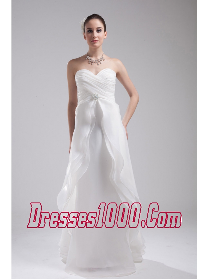 Column Sweetheart Ruching Organza Wedding Dress