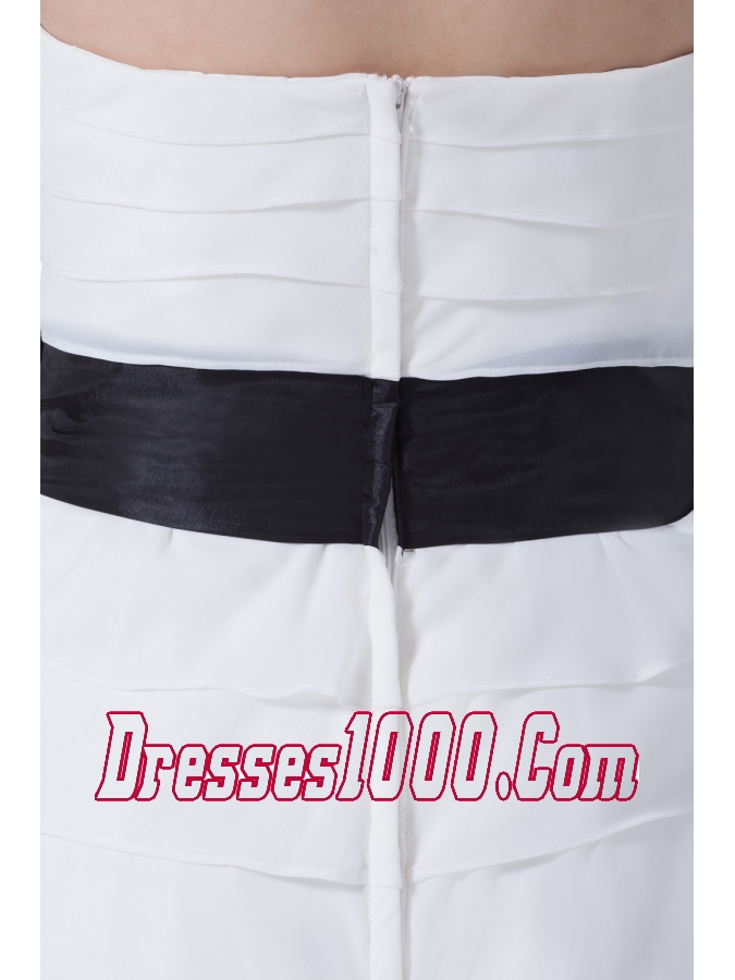 Column Sweetheart Sash Ruffles Layers Wedding Dress