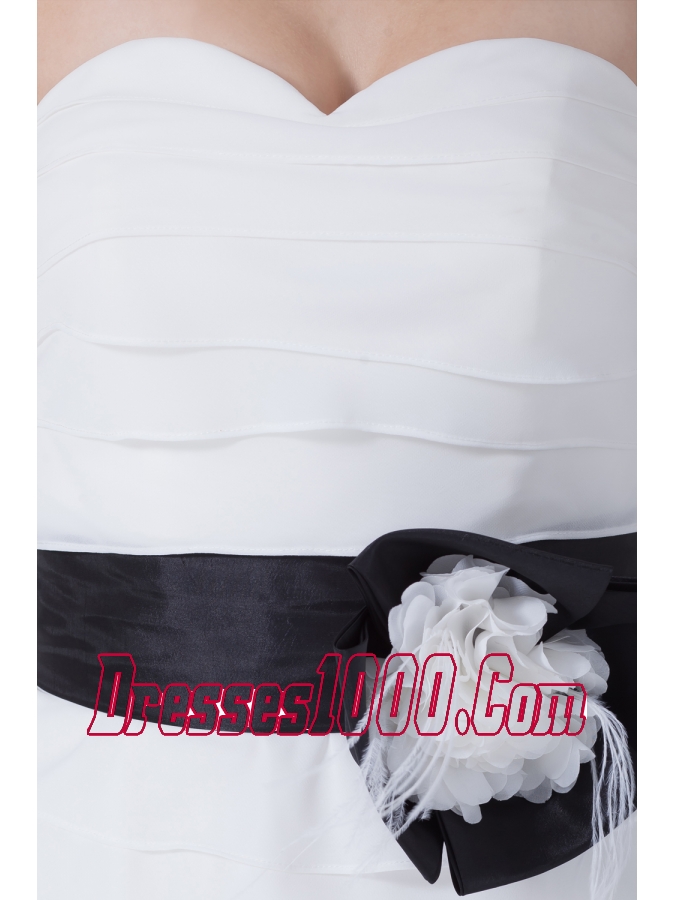 Column Sweetheart Sash Ruffles Layers Wedding Dress