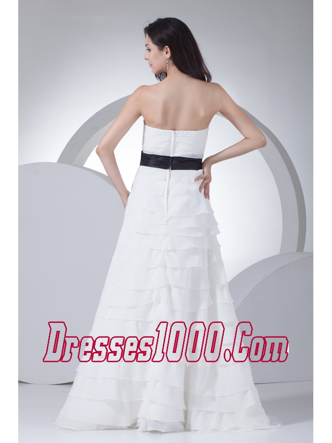 Column Sweetheart Sash Ruffles Layers Wedding Dress