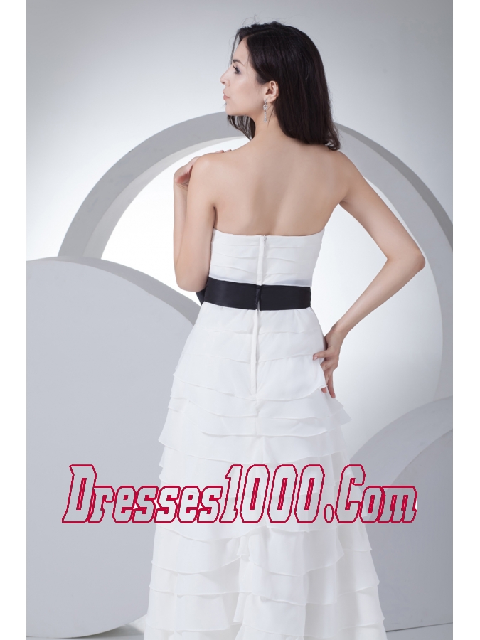 Column Sweetheart Sash Ruffles Layers Wedding Dress