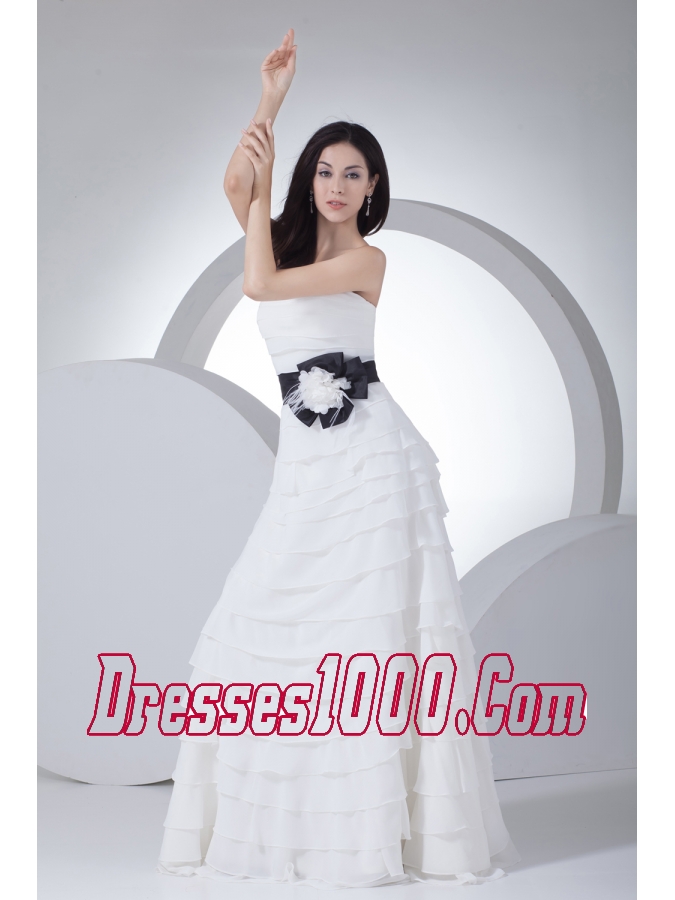 Column Sweetheart Sash Ruffles Layers Wedding Dress