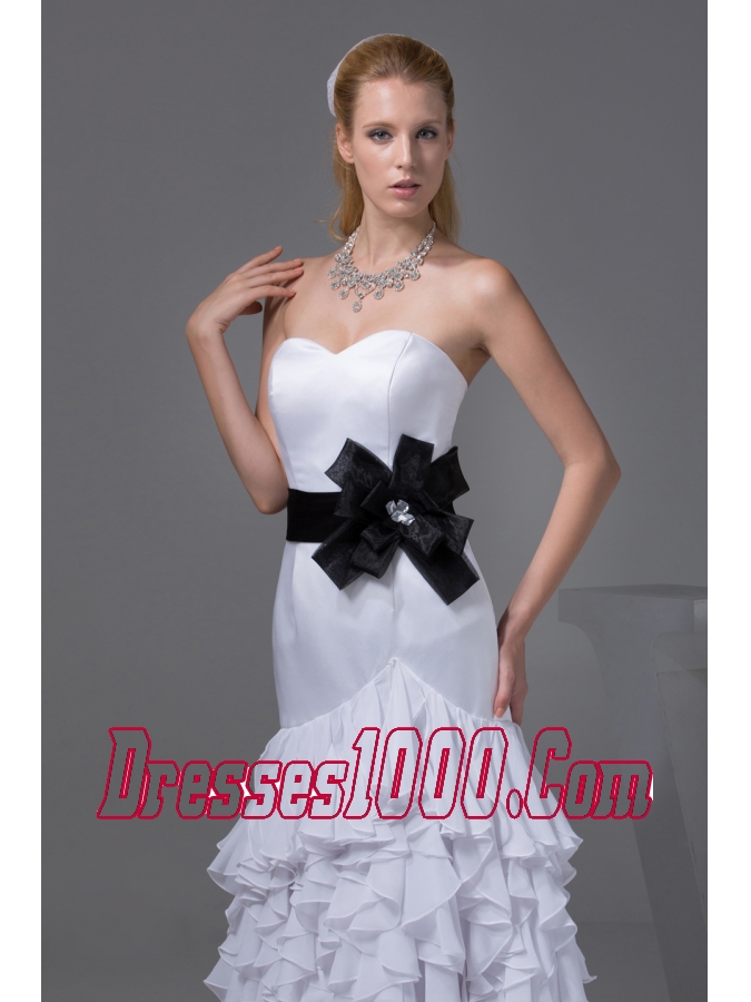Column Sweetheart Sash Ruffles Wedding Dress