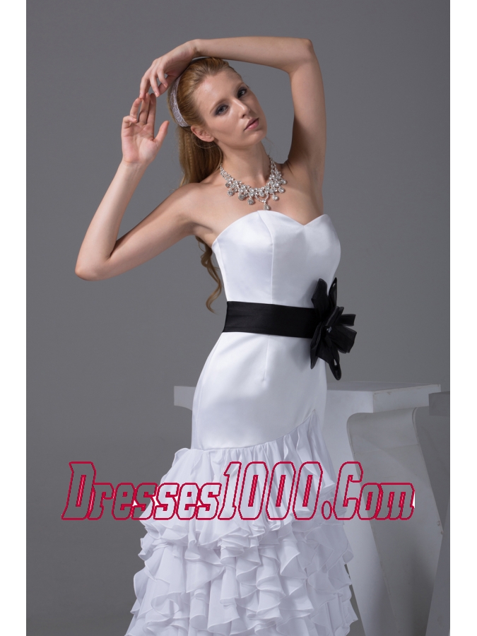 Column Sweetheart Sash Ruffles Wedding Dress