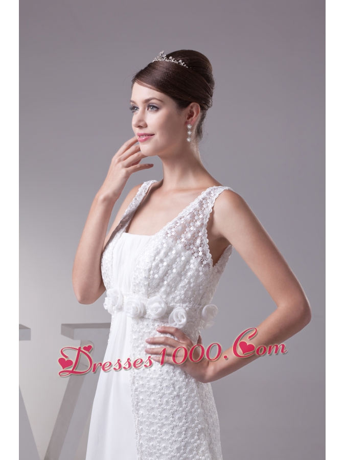 Elegant Hand Made Flowers Empire Square Neck Prom Dress