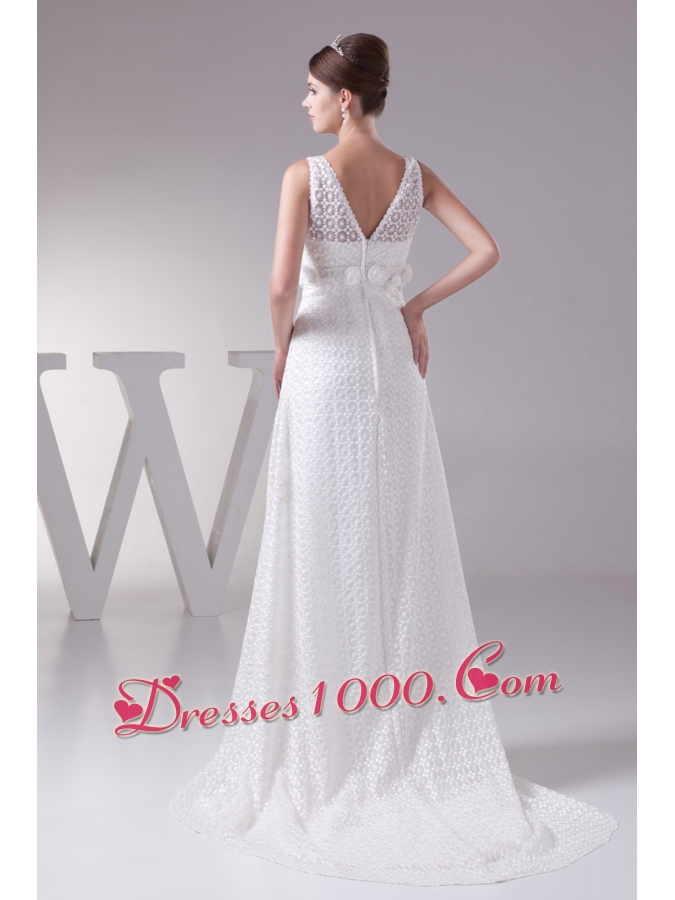 Elegant Hand Made Flowers Empire Square Neck Prom Dress