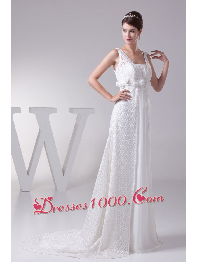 Elegant Hand Made Flowers Empire Square Neck Prom Dress