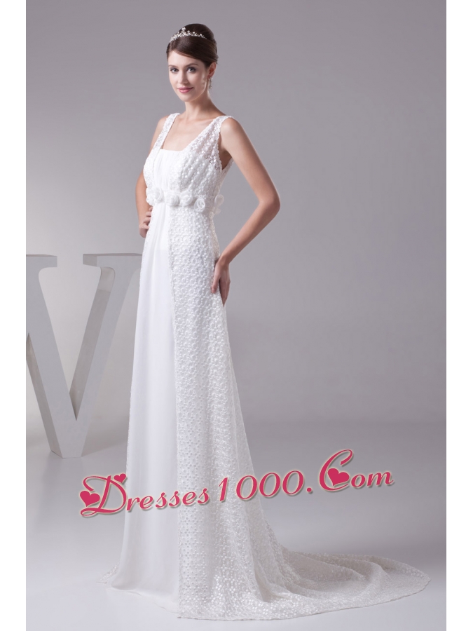 Elegant Hand Made Flowers Empire Square Neck Prom Dress