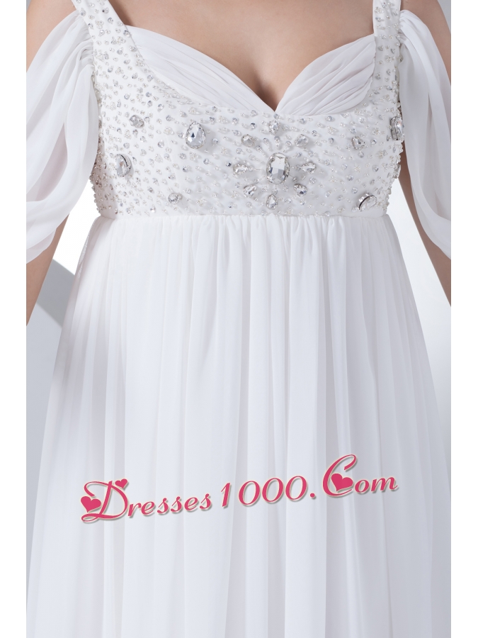 Empire Half Sleeves Straps Beading Wedding Dress