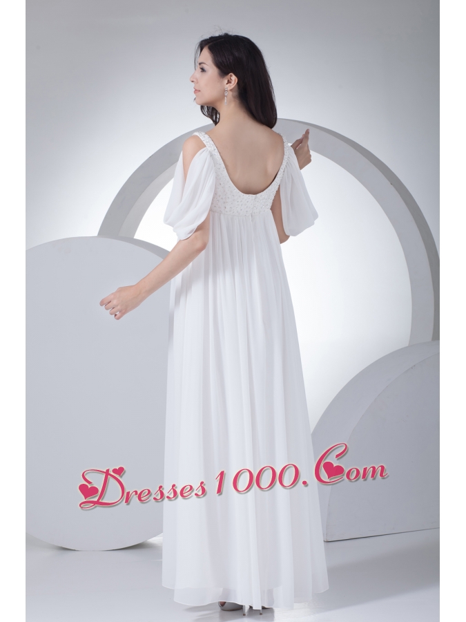 Empire Half Sleeves Straps Beading Wedding Dress