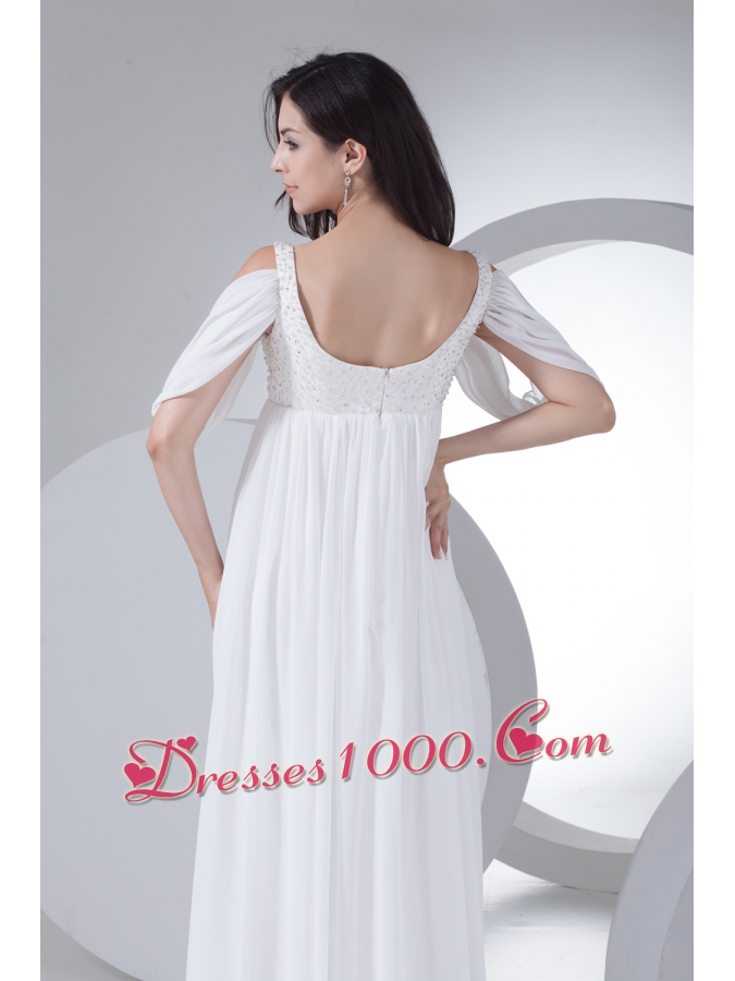 Empire Half Sleeves Straps Beading Wedding Dress