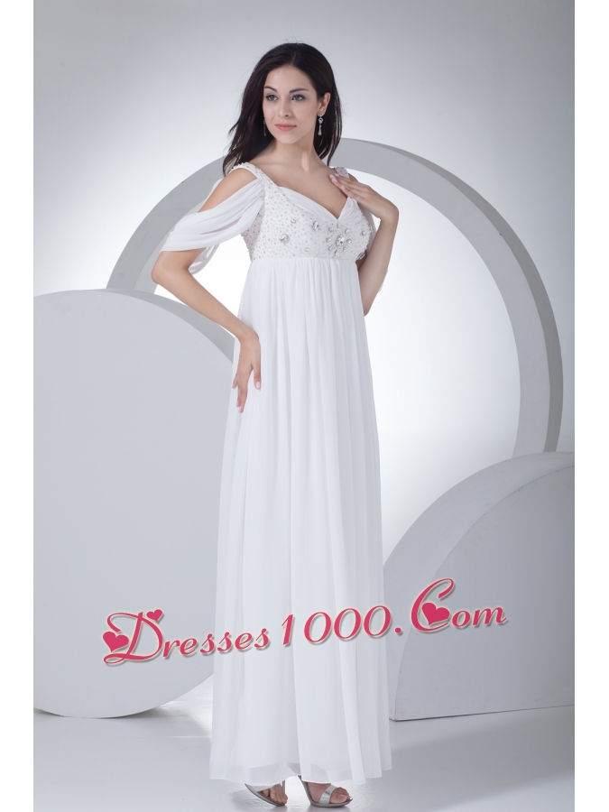 Empire Half Sleeves Straps Beading Wedding Dress