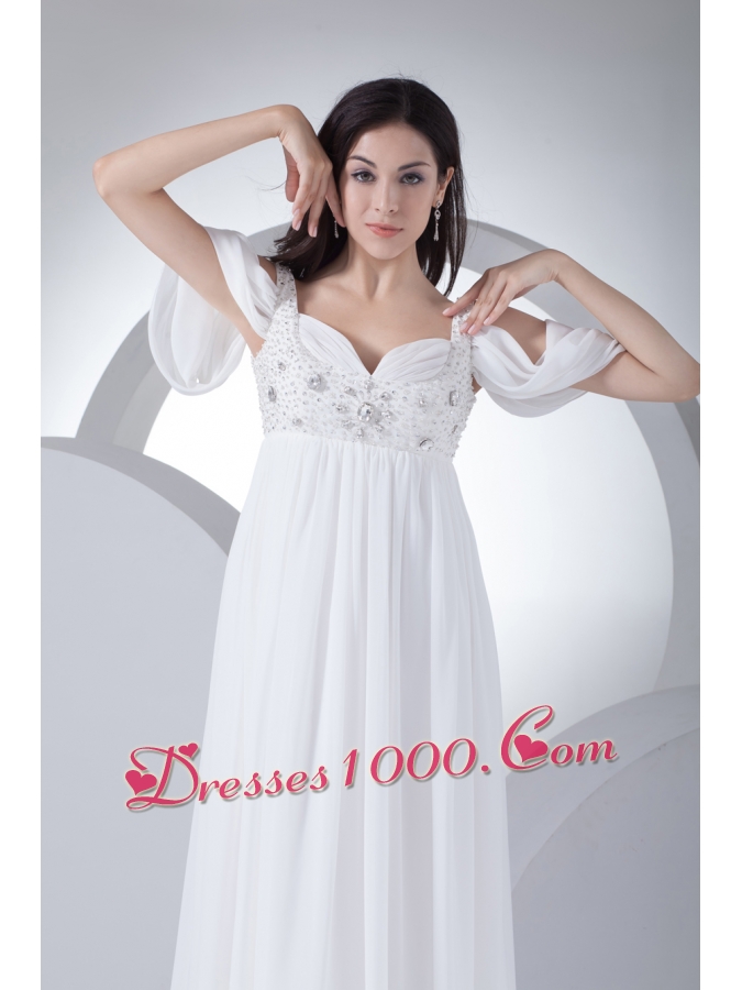 Empire Half Sleeves Straps Beading Wedding Dress