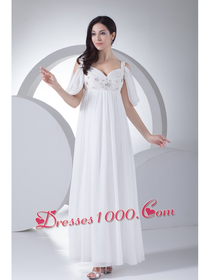 Empire Half Sleeves Straps Beading Wedding Dress