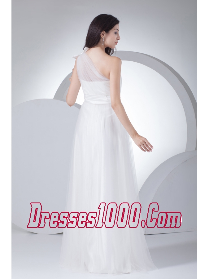 Empire One Shoulder Ruching Bow Wedding Dress