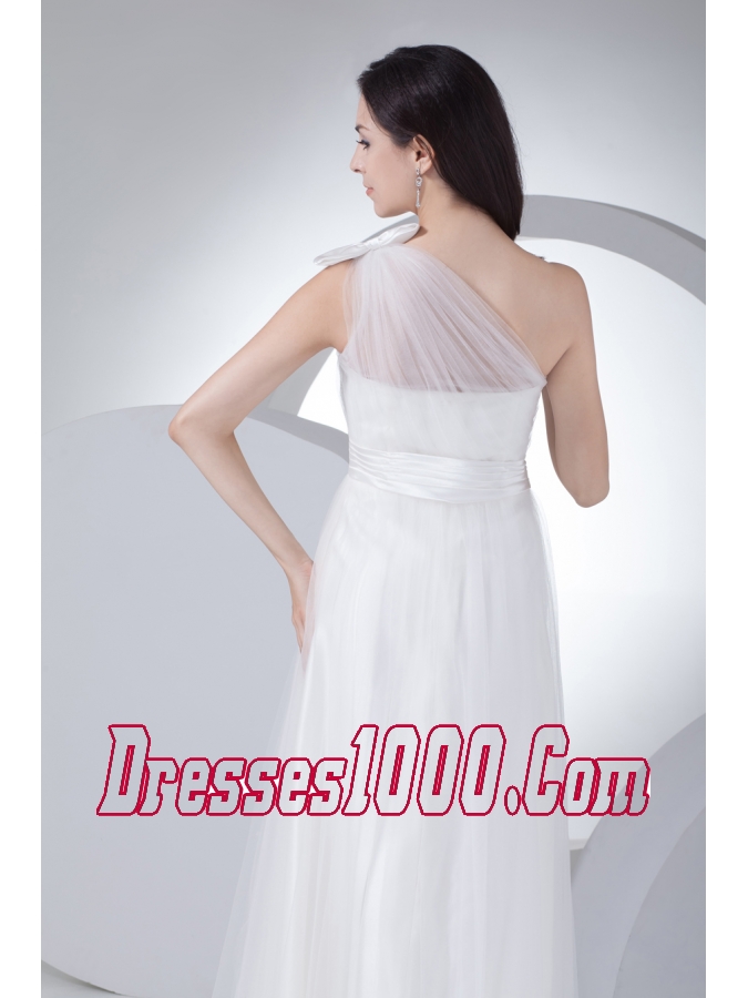 Empire One Shoulder Ruching Bow Wedding Dress