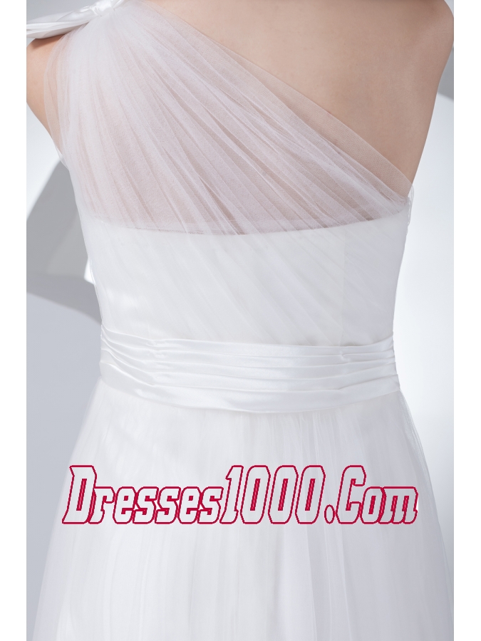 Empire One Shoulder Ruching Bow Wedding Dress