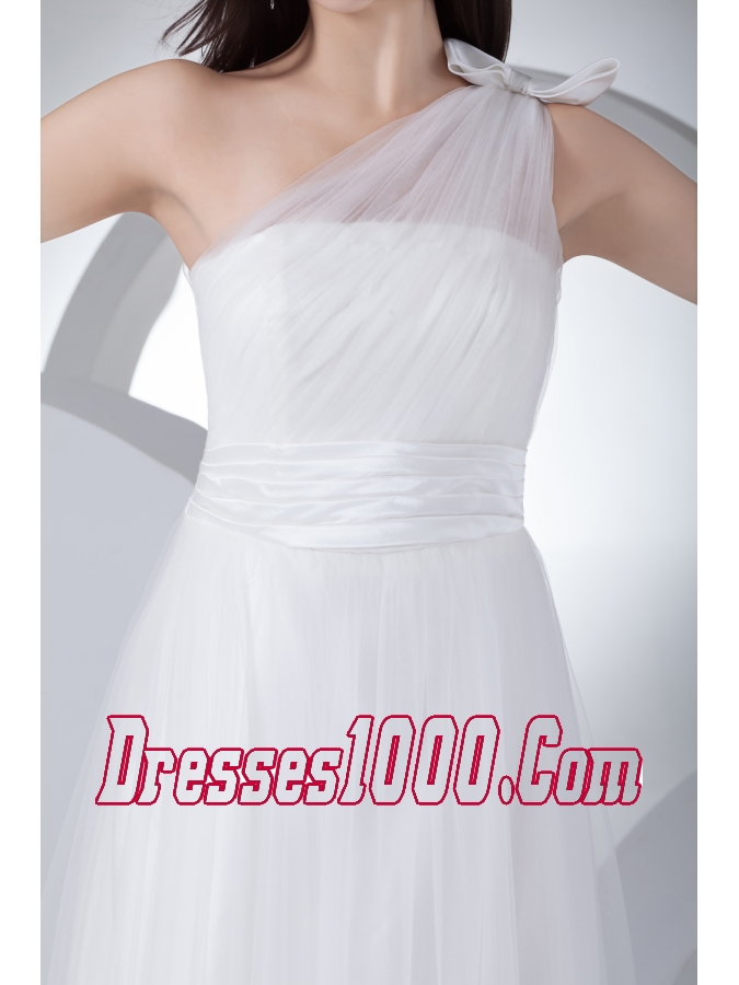 Empire One Shoulder Ruching Bow Wedding Dress