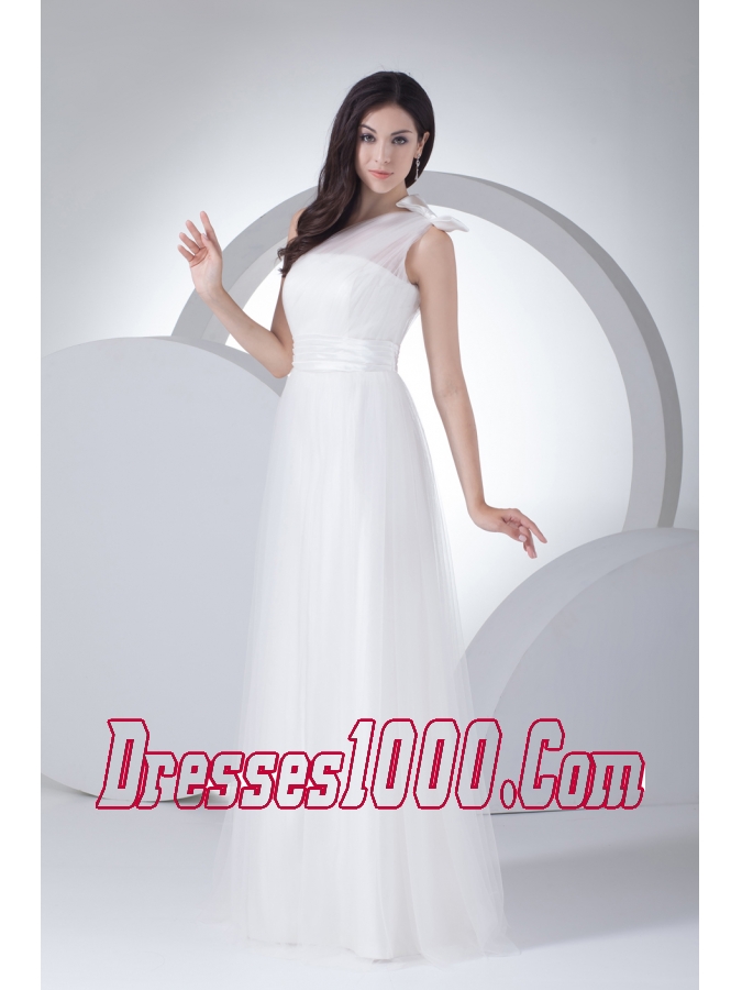 Empire One Shoulder Ruching Bow Wedding Dress