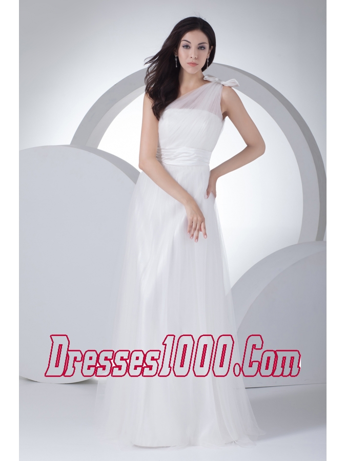 Empire One Shoulder Ruching Bow Wedding Dress