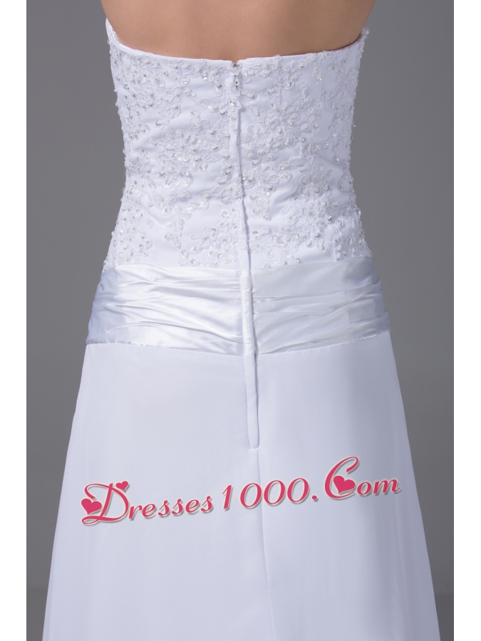 Halter Top Column Chiffon Appliques And Ruch Wedding Dress