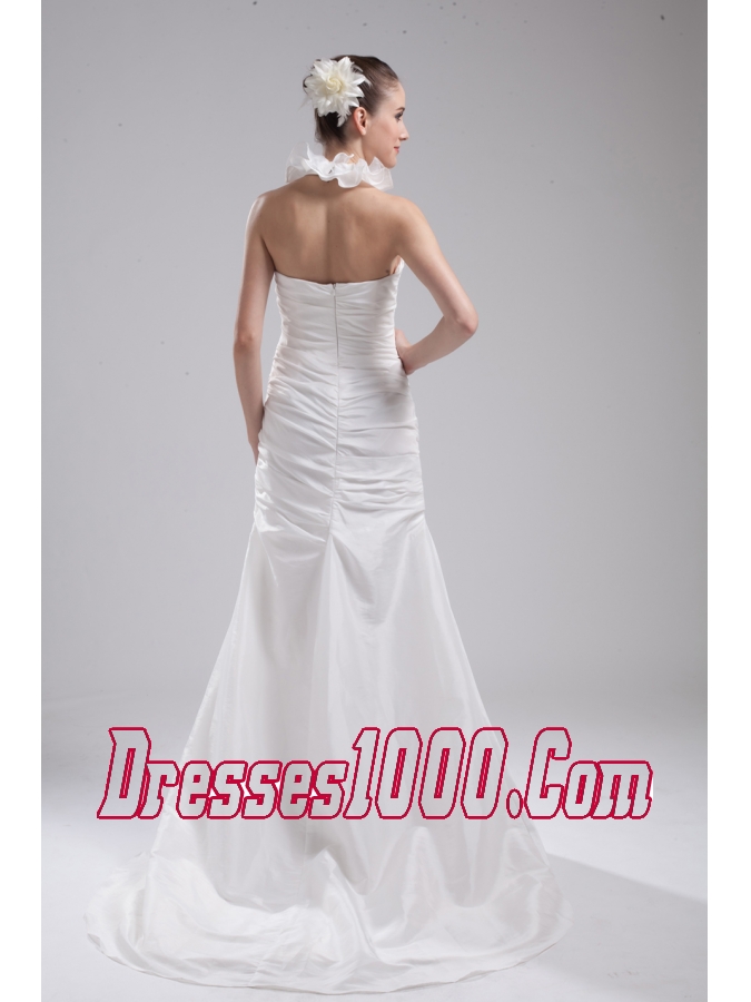 Halter Top Column Hand Made Flowers Wedding Dress