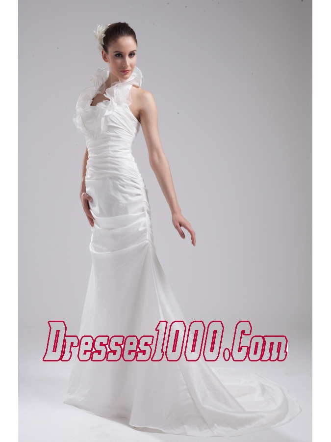 Halter Top Column Hand Made Flowers Wedding Dress