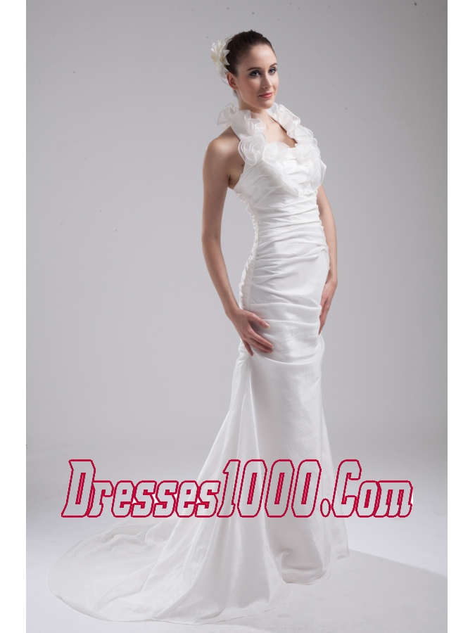 Halter Top Column Hand Made Flowers Wedding Dress