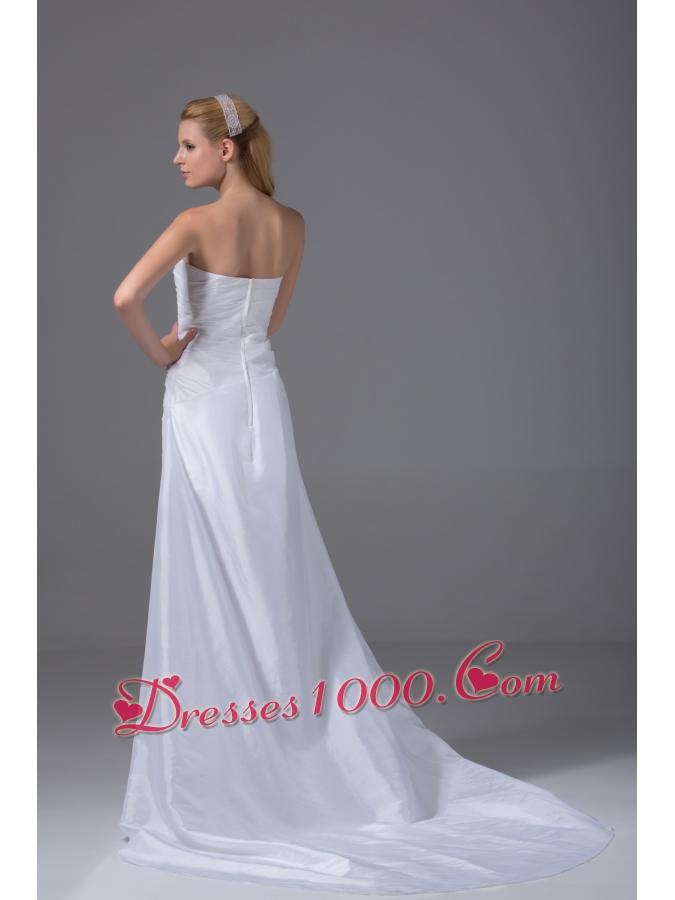 High-low Strapless Hand Made Flowers Taffeta Wedding Dress