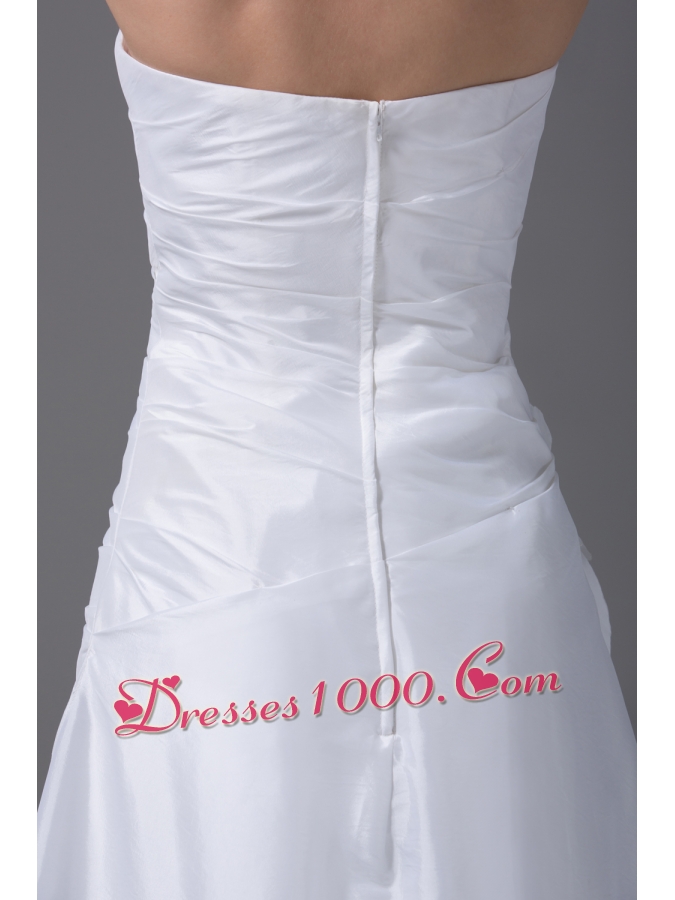 High-low Strapless Hand Made Flowers Taffeta Wedding Dress