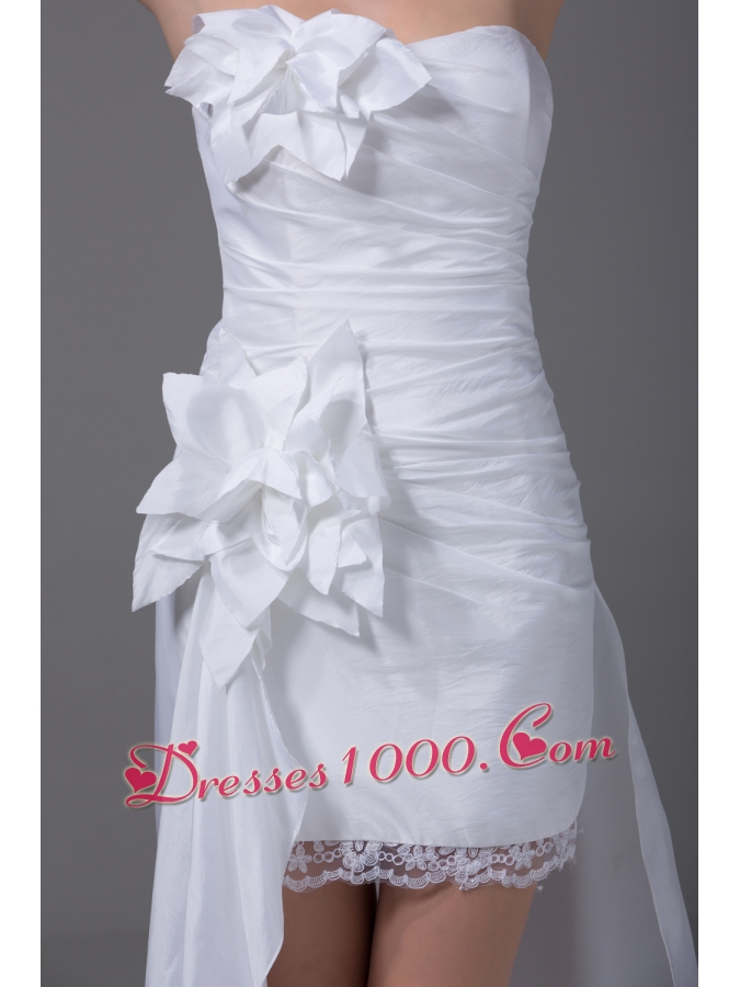 High-low Strapless Hand Made Flowers Taffeta Wedding Dress