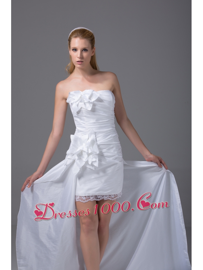 High-low Strapless Hand Made Flowers Taffeta Wedding Dress