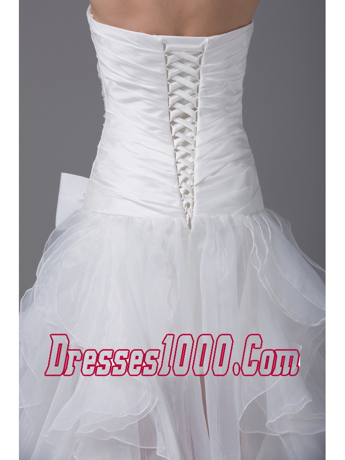 High-low Strapless Ruching Bow Organza Wedding Dress