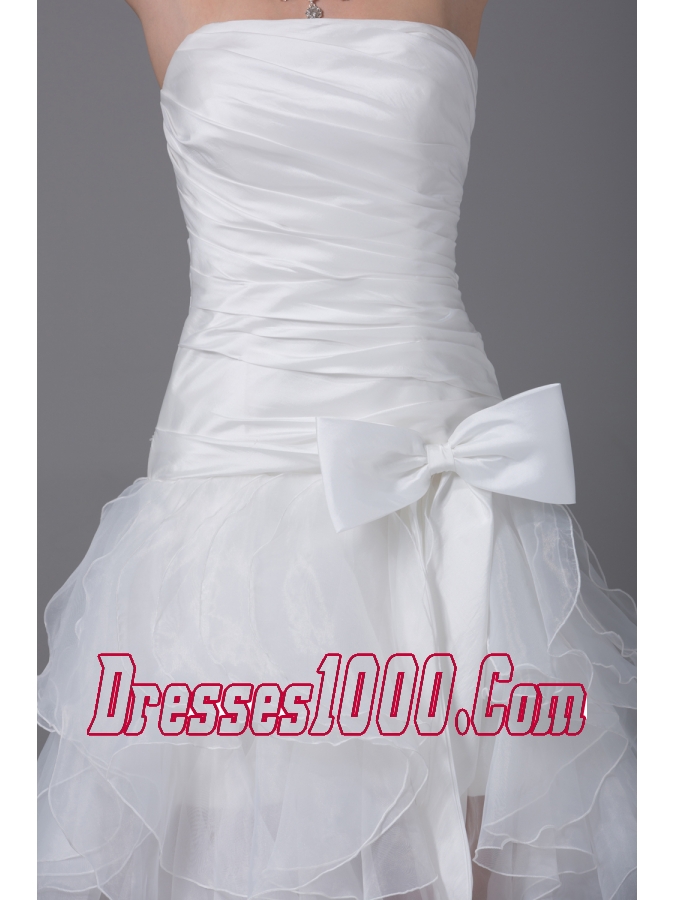 High-low Strapless Ruching Bow Organza Wedding Dress