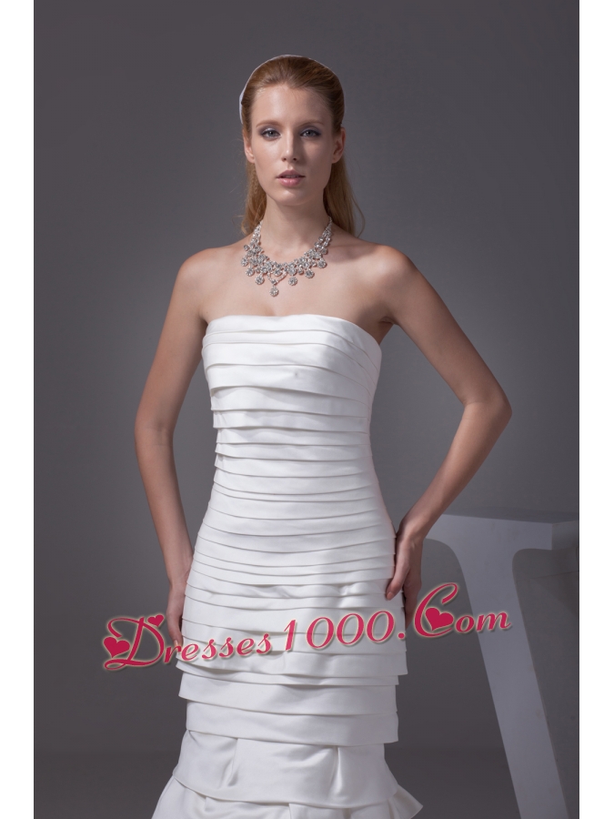 Mermaid Strapless Ruffled Layers Satin Wedding Dress