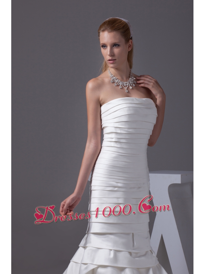 Mermaid Strapless Ruffled Layers Satin Wedding Dress