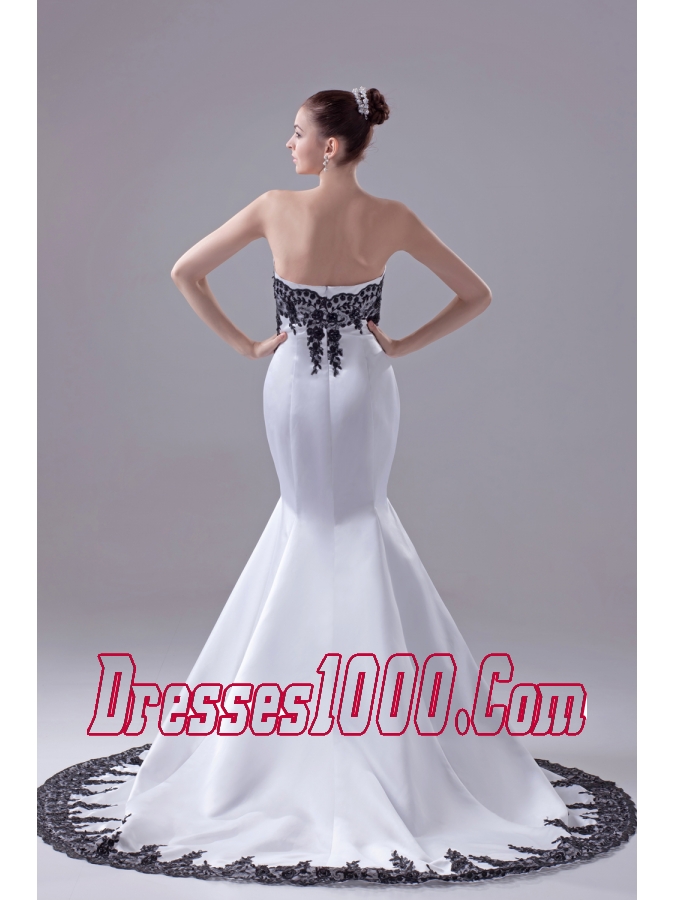 Modest Lace Strapless Mermaid Chapel Train Wedding Dress