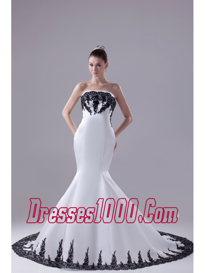 Modest Lace Strapless Mermaid Chapel Train Wedding Dress