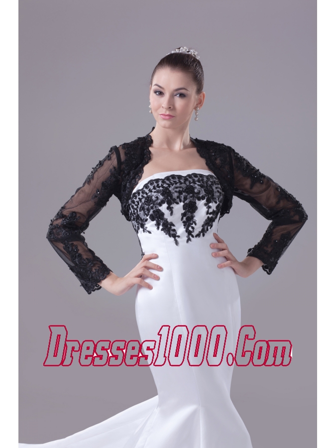 Modest Lace Strapless Mermaid Chapel Train Wedding Dress