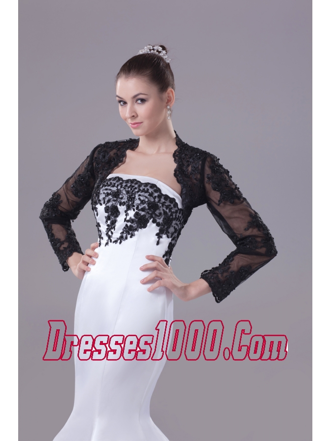 Modest Lace Strapless Mermaid Chapel Train Wedding Dress